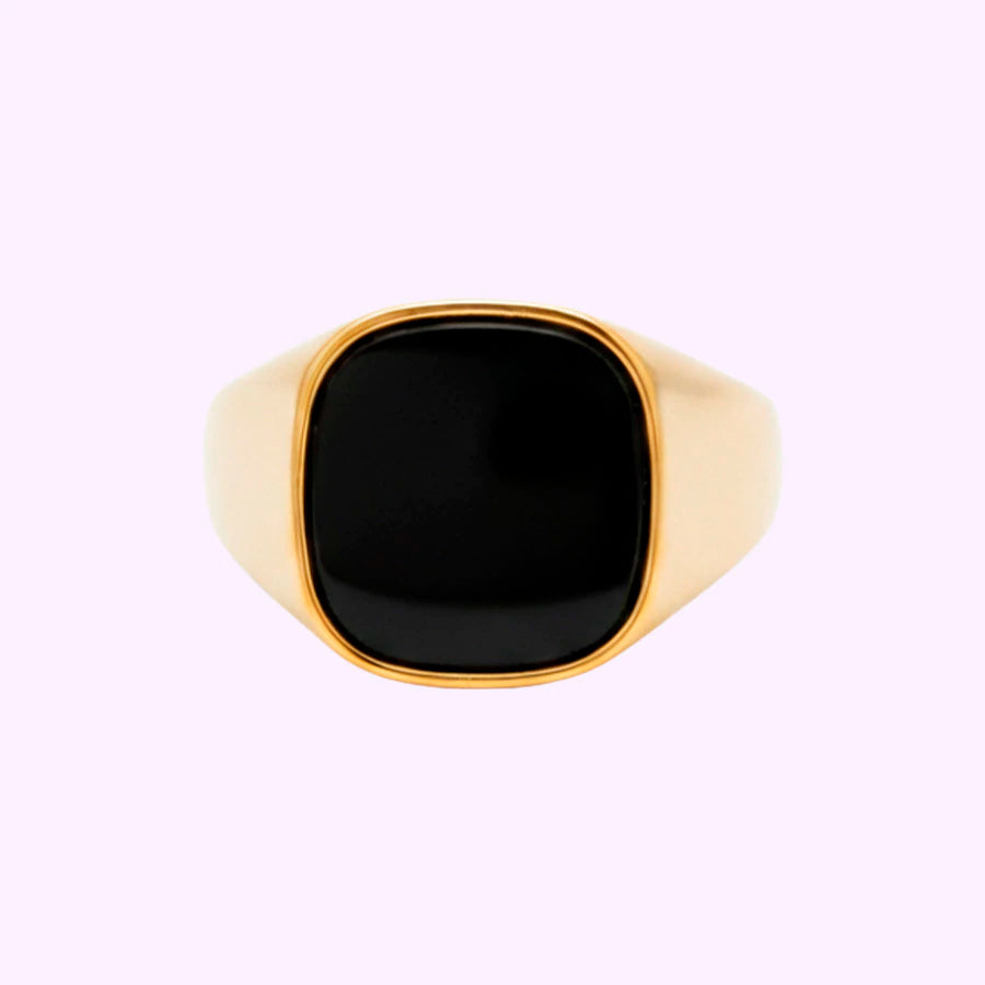 Anillo Sello con piedra negra Oro turco 10K