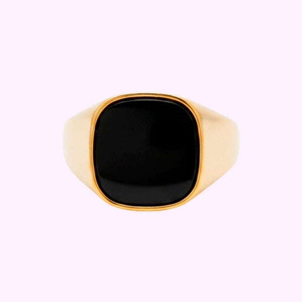 Anillo Sello con piedra negra Oro turco 10K
