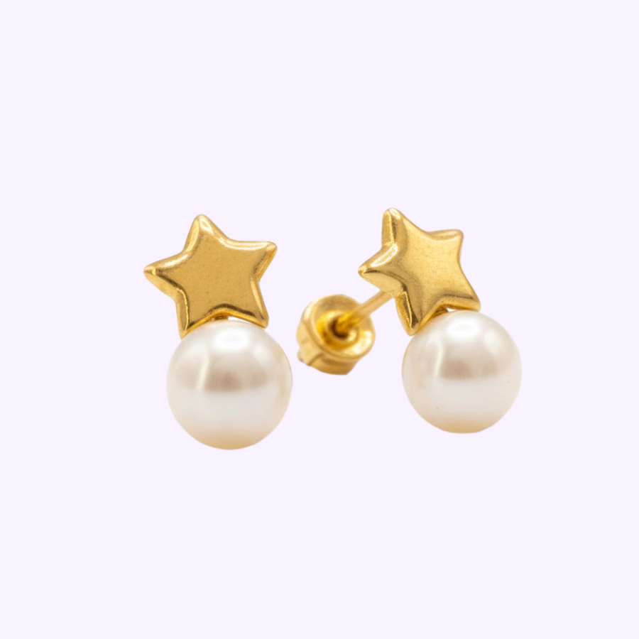 Broquel Estrella Mini Perla Oro 10K