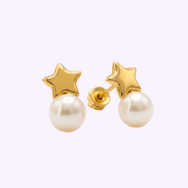 Broquel Estrella Mini Perla Oro 10K