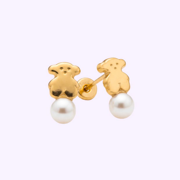 Broquel Osito con Perlita Oro 10K
