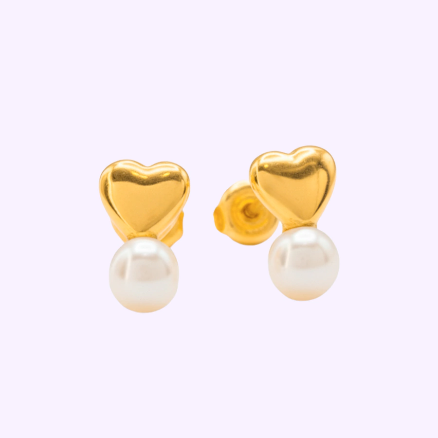 Broquel Corazón Mini con Perla Oro 10K