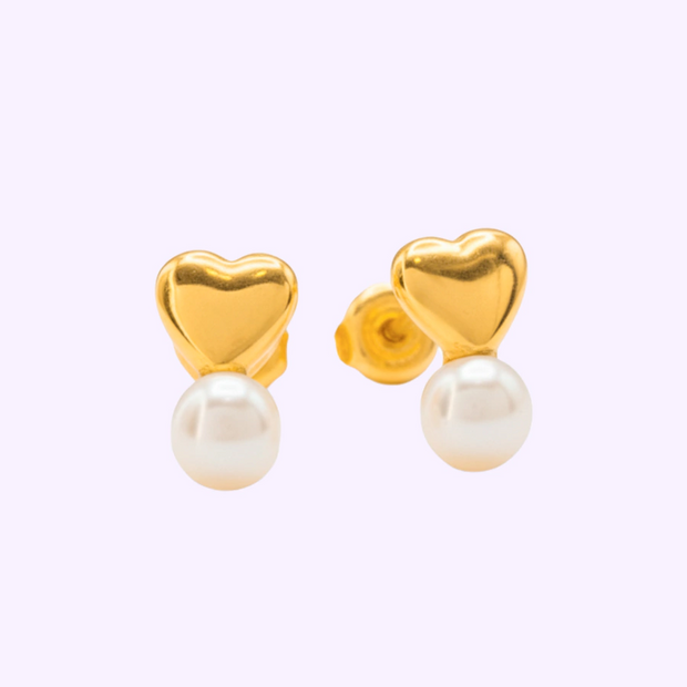 Broquel Corazón Mini con Perla Oro 10K