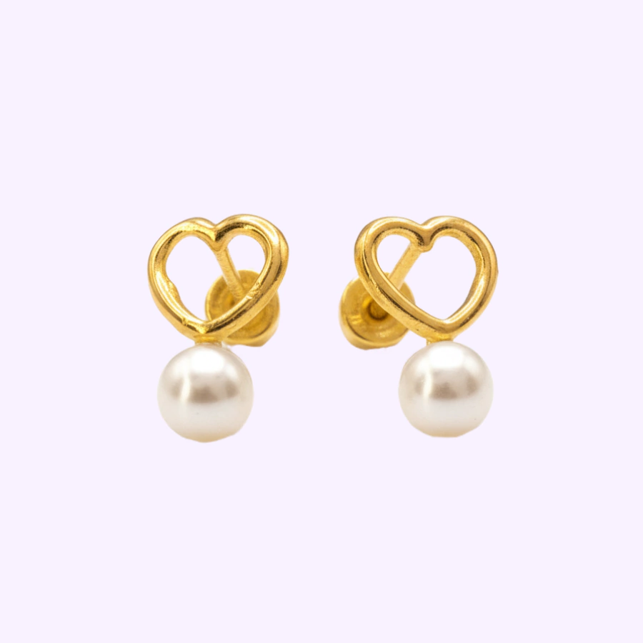 Broquel Corazón Resaque con Perla Oro 10K