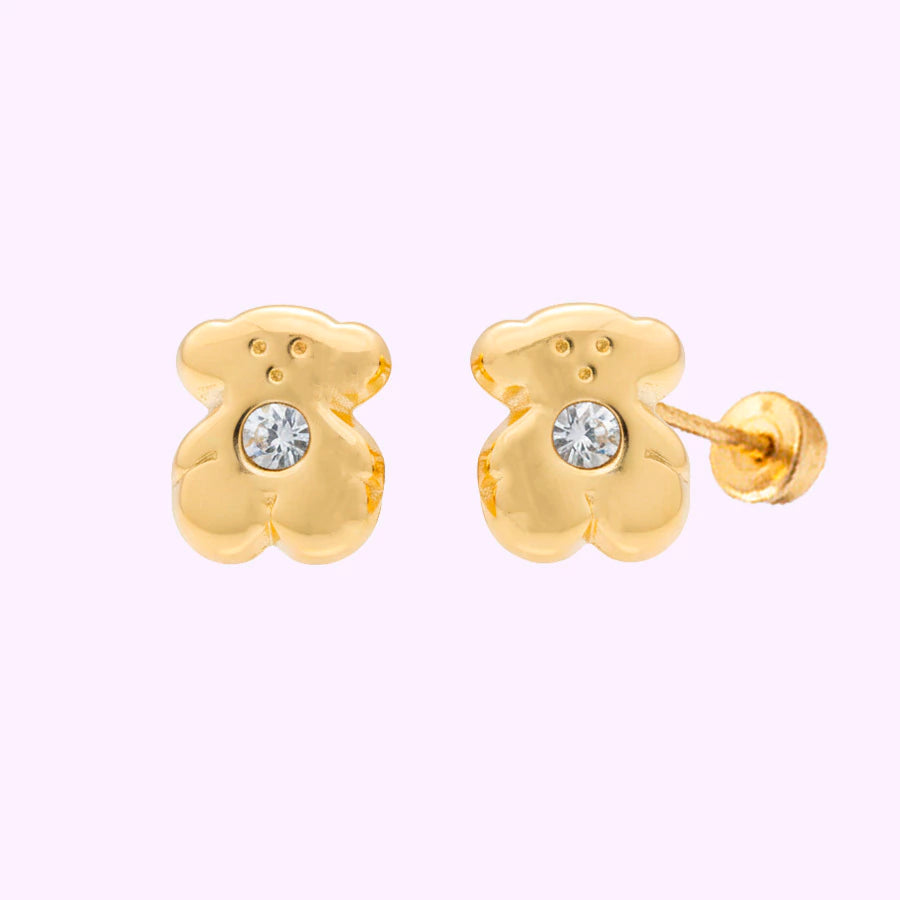 Broquel Osito mini c piedra Oro 10K