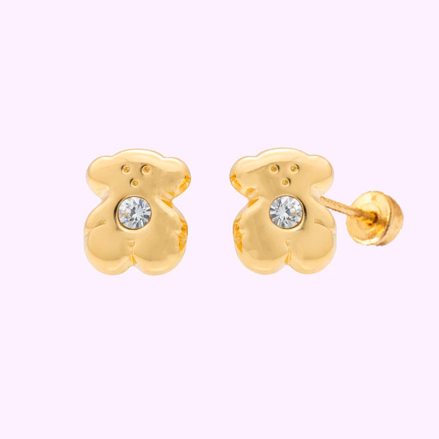 Broquel Osito mini c piedra Oro 10K