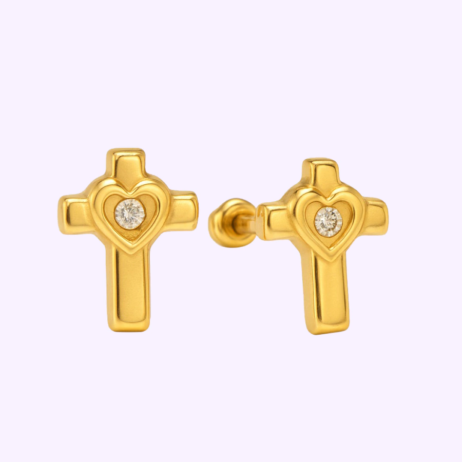 Broquel Cruz lustre corazón Oro 10K