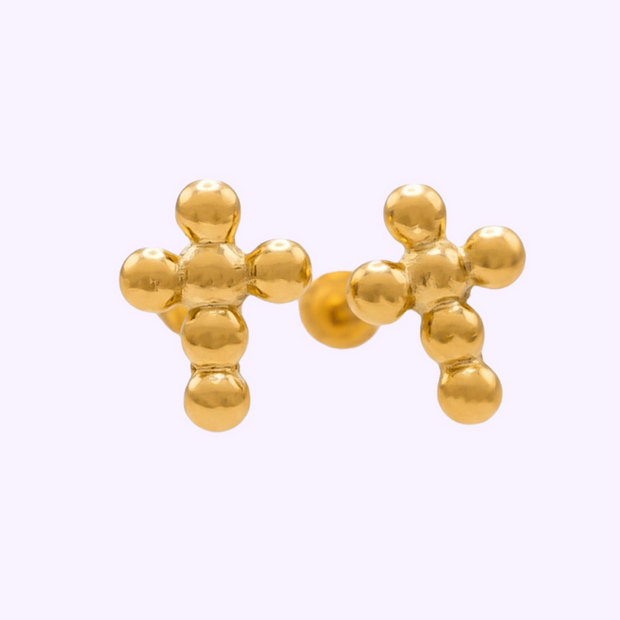 Broquel Cruz bolitas Oro 10K
