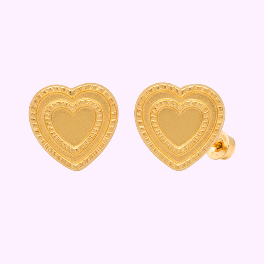 Broquel Corazón Mate Diamante Oro 10K