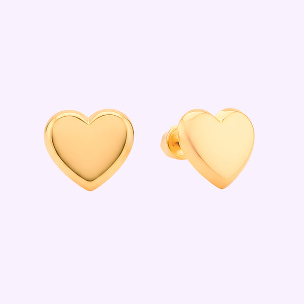 Broquel corazón grande liso Oro 10K