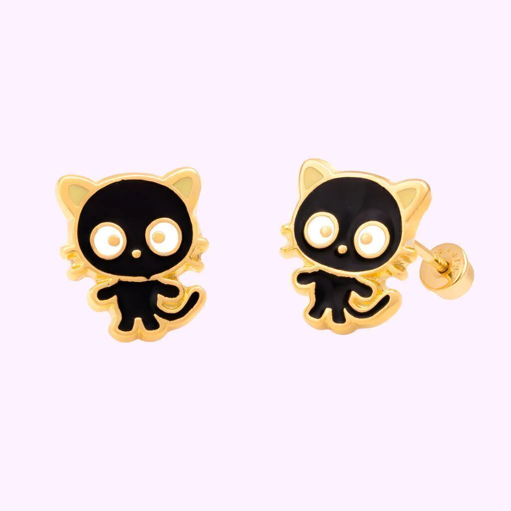 Broqueles Chococat Esmaltados Oro 10K