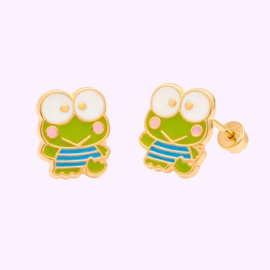 Broqueles Keroppi Esmaltados Oro 10K