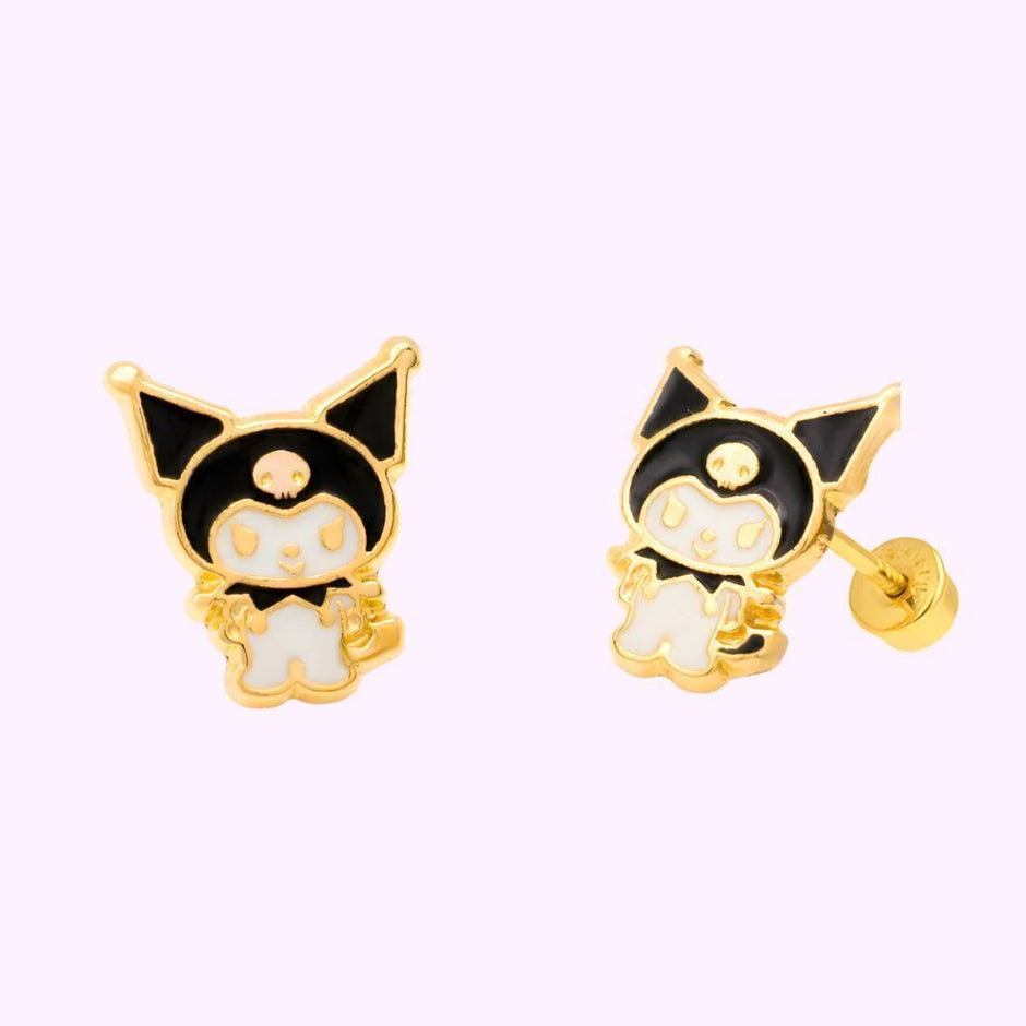 Broqueles Kuromi Esmaltados Oro 10K