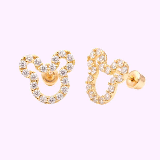 Broquel Mickey contorno pavé chico Oro 10K