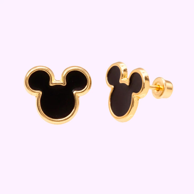 Broquel Mickey troquelado esmalte negro Oro 10K