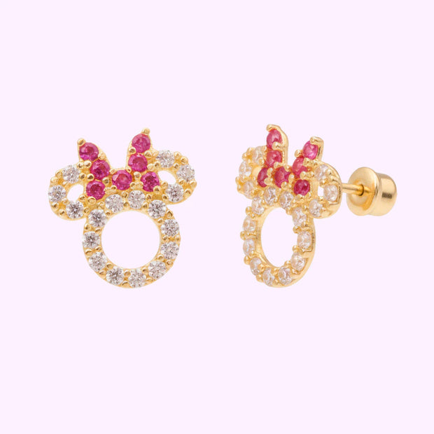 Broquel Minnie moño pave Disney Oro 10K