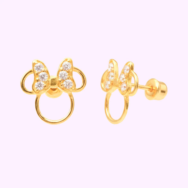 Broquel Minnie moño circonia Disney Oro 10K