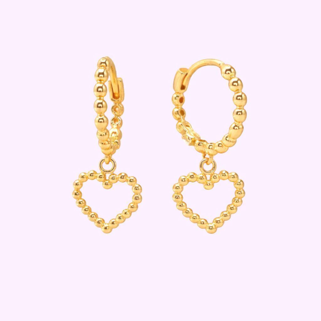 Aretes bolitas con Corazón en Oro Turco 10K