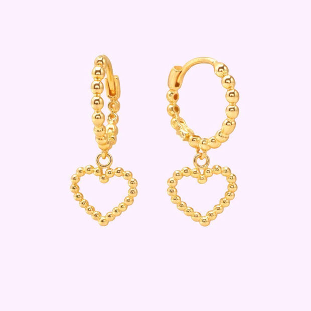 Aretes bolitas con Corazón en Oro Turco 10K