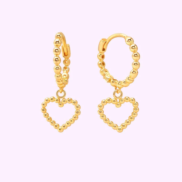 Aretes bolitas con Corazón en Oro Turco 10K