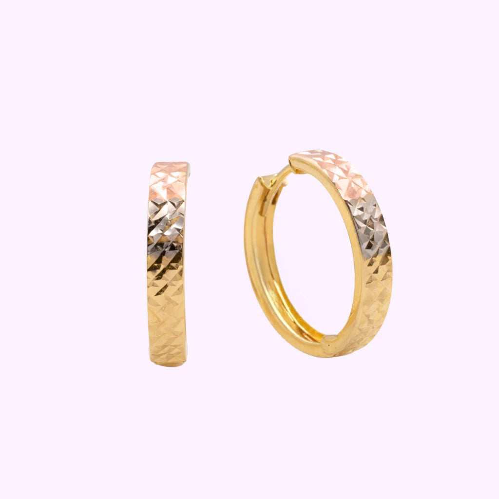 Aretes Tricolor Diamantados Oro Turco 10K