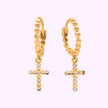 Aretes bolitas con Cruz Diamantada Oro turco 10K