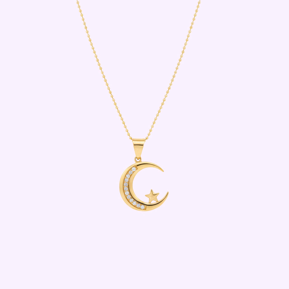 Gargantilla Luna y Estrella Oro italiano 10K