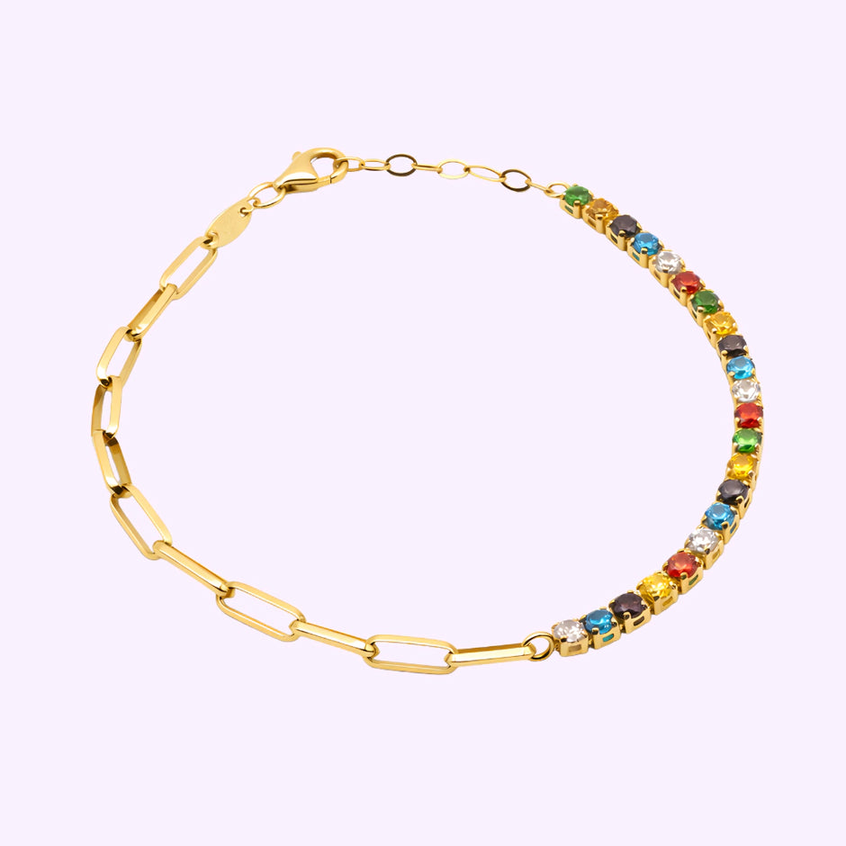 Pulso Circonias de Colores y Eslabones Clip Oro Turco 10K