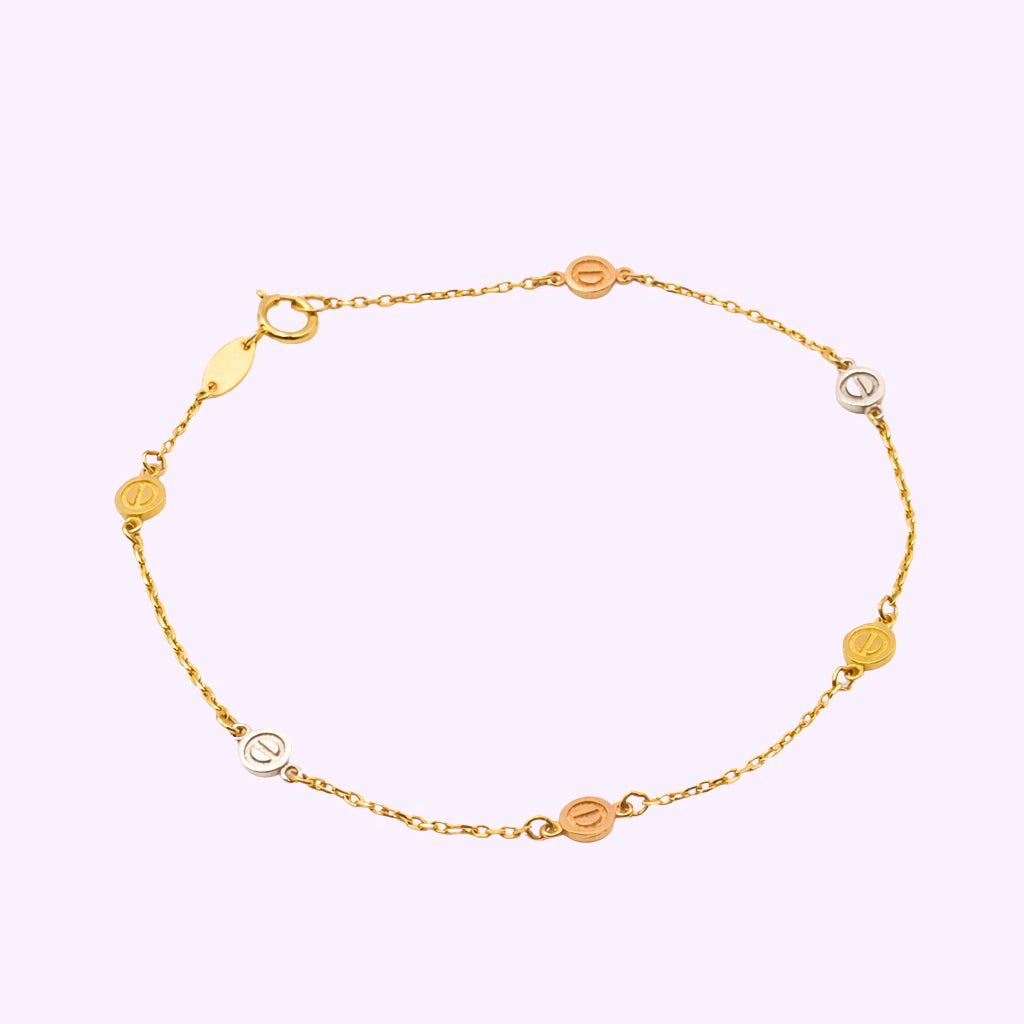 Pulso Tricolor Estilo Love con Discos Oro turco 10K