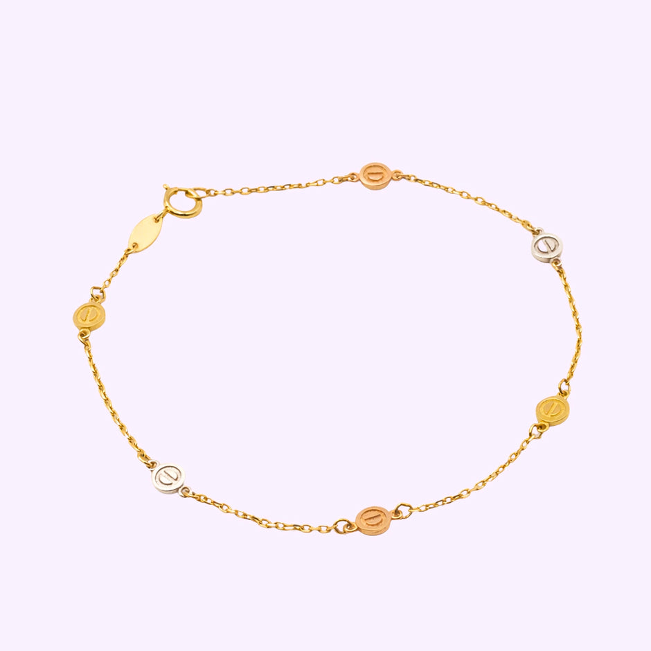 Pulso Tricolor Estilo Love con Discos Oro turco 10K