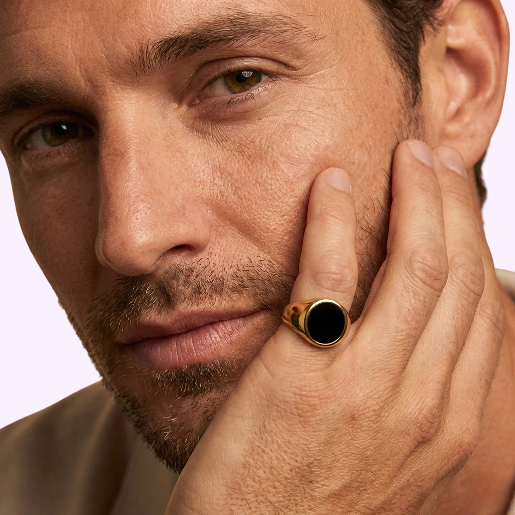 Anillo Sello redondo Elegante Oro turco 10K